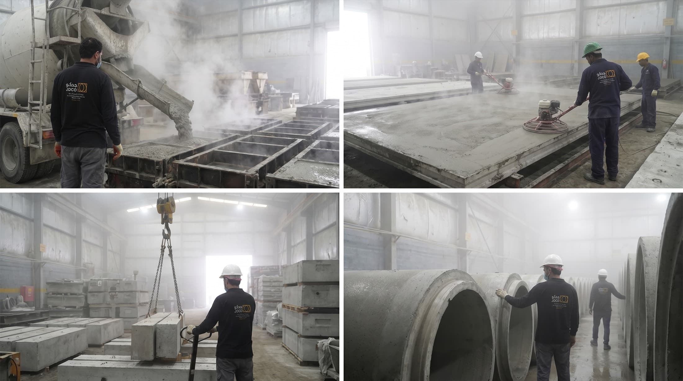 Inside the JDCO halls — casting, power-floating, handling and finished RC pipes